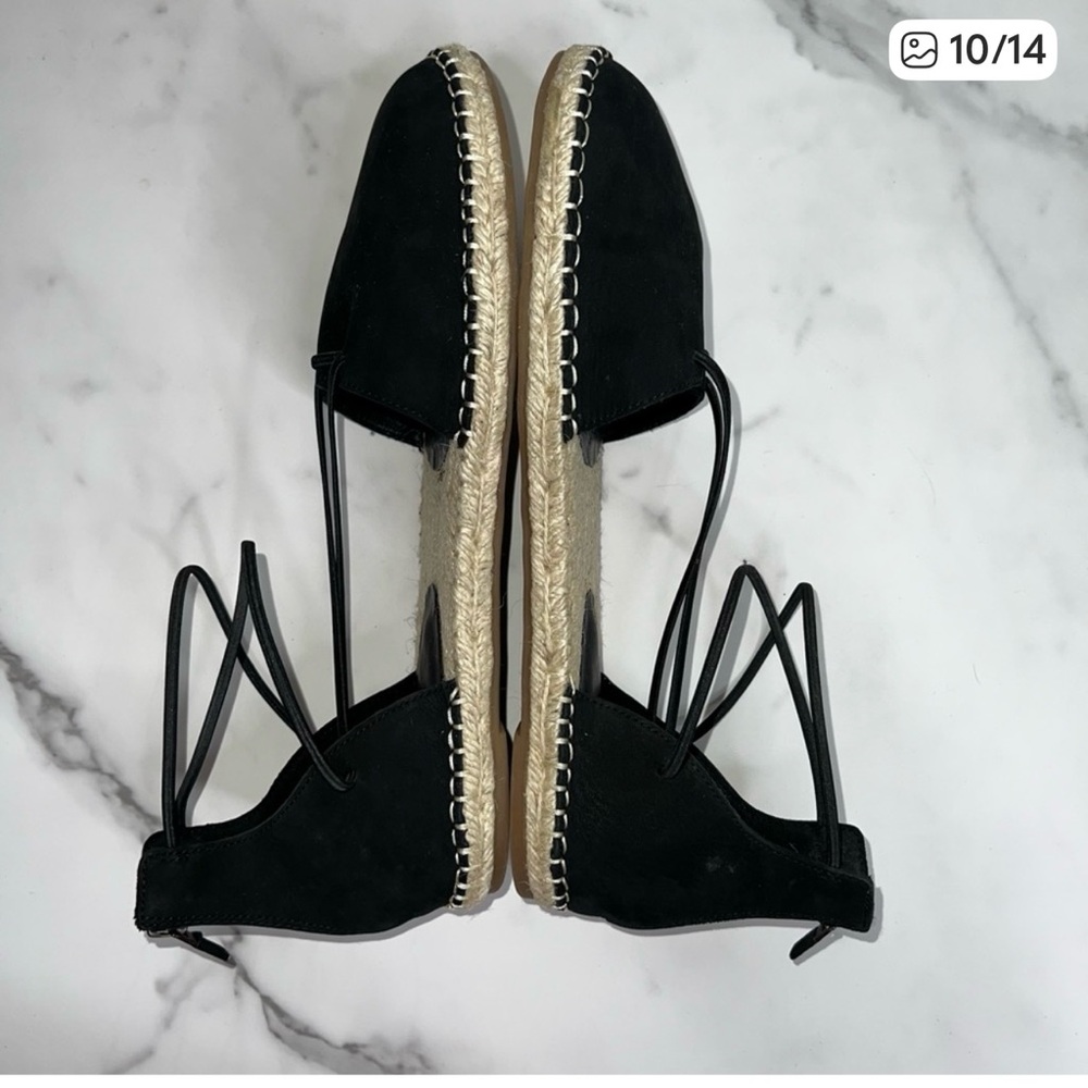 Eileen Fisher Sandal Elastic Lace Up Espadrille Women Shoe Black Leather Size 11 - Picture 4 of 6